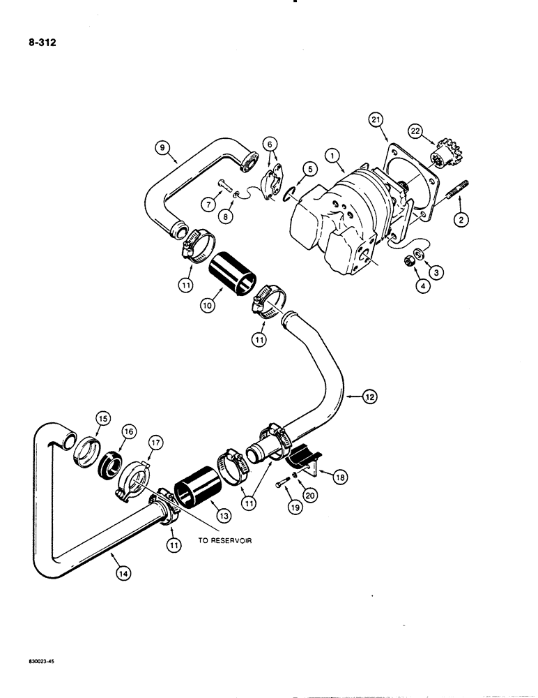 Схема запчастей Case 1450B - (8-312) - EQUIPMENT HYDRAULIC CIRCUIT, RESERVOIR TO PUMP (08) - HYDRAULICS