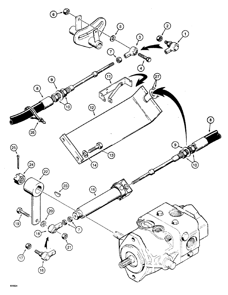 Схема запчастей Case W4 - (086) - HYDROSTATIC PUMP CONTROLS, NEUTRAL CENTERING LINKAGE, WITH 5/16 INCH CABLE & HYDRO-BACK CYLINDER (06) - POWER TRAIN