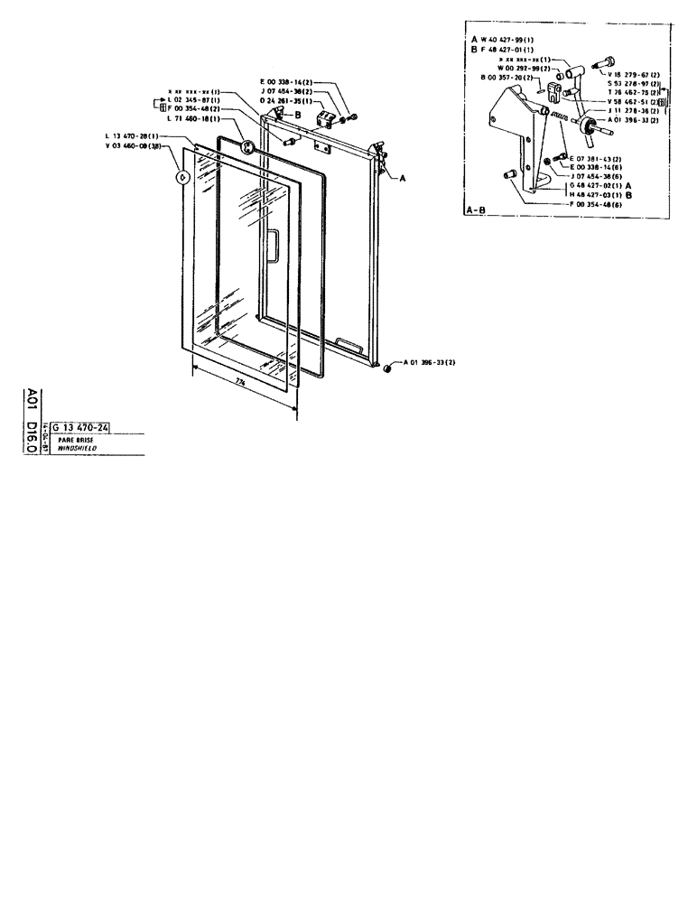 Схема запчастей Case 90BCL - (024) - WINDSHIELD (05) - UPPERSTRUCTURE CHASSIS