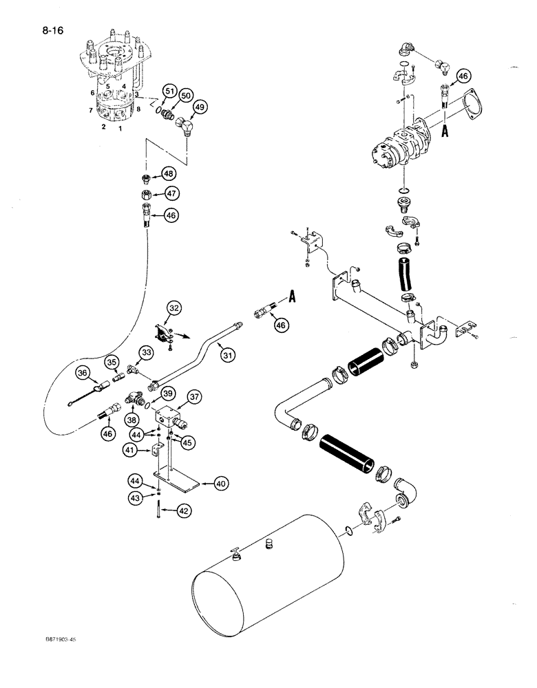 Схема запчастей Case 1085B - (8-016) - TANDEM GEAR HYDRAULIC PUMP, SUCTION AND PRESSURE CIRCUIT (08) - HYDRAULICS