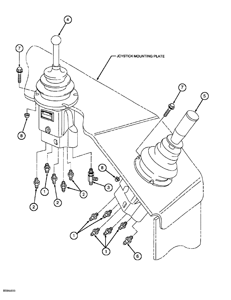 Схема запчастей Case 689G - (08-22) - JOYSTICK MOUNTING AND FITTINGS (08) - HYDRAULICS