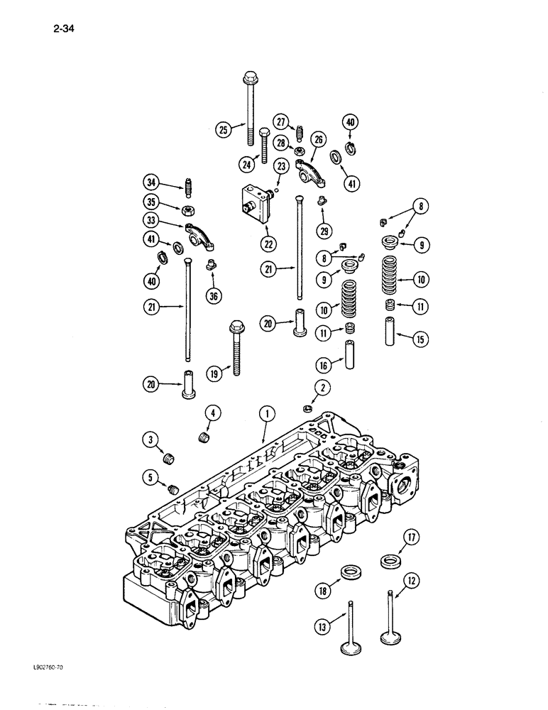 Схема запчастей Case 1085C - (2-34) - CYLINDER HEAD AND VALVE MECHANISM, 6T-590 ENGINE (02) - ENGINE