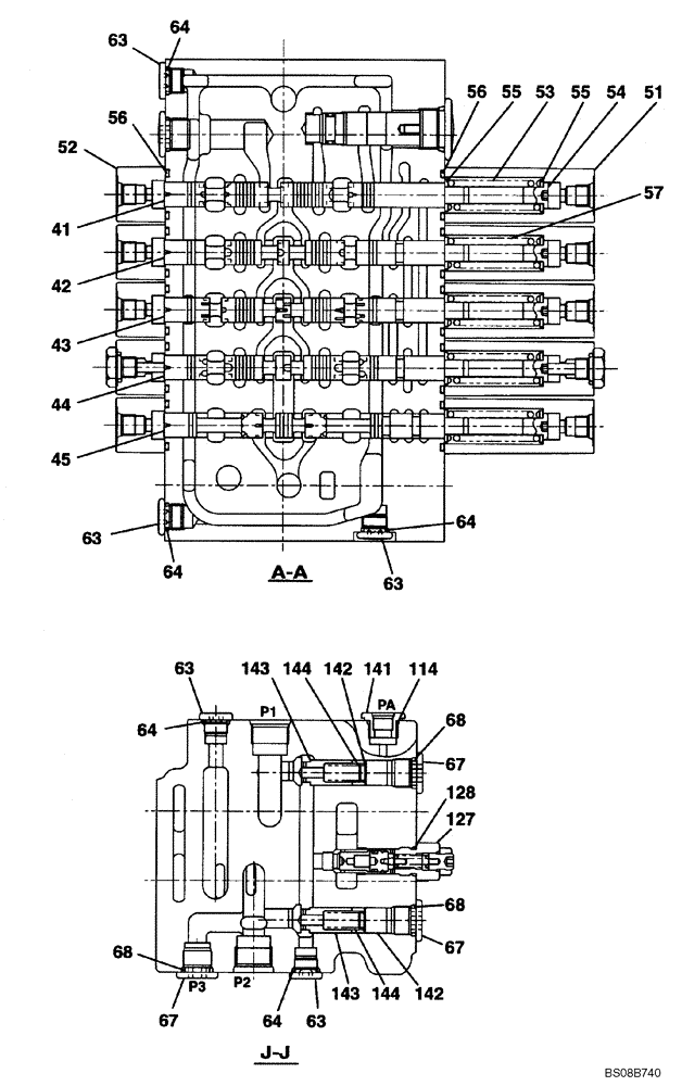 Схема запчастей Case CX80 - (08-61) - CONTROL VALVE - 2ND OPTION - (KAJ5077) 2 OF 8 (08) - HYDRAULICS