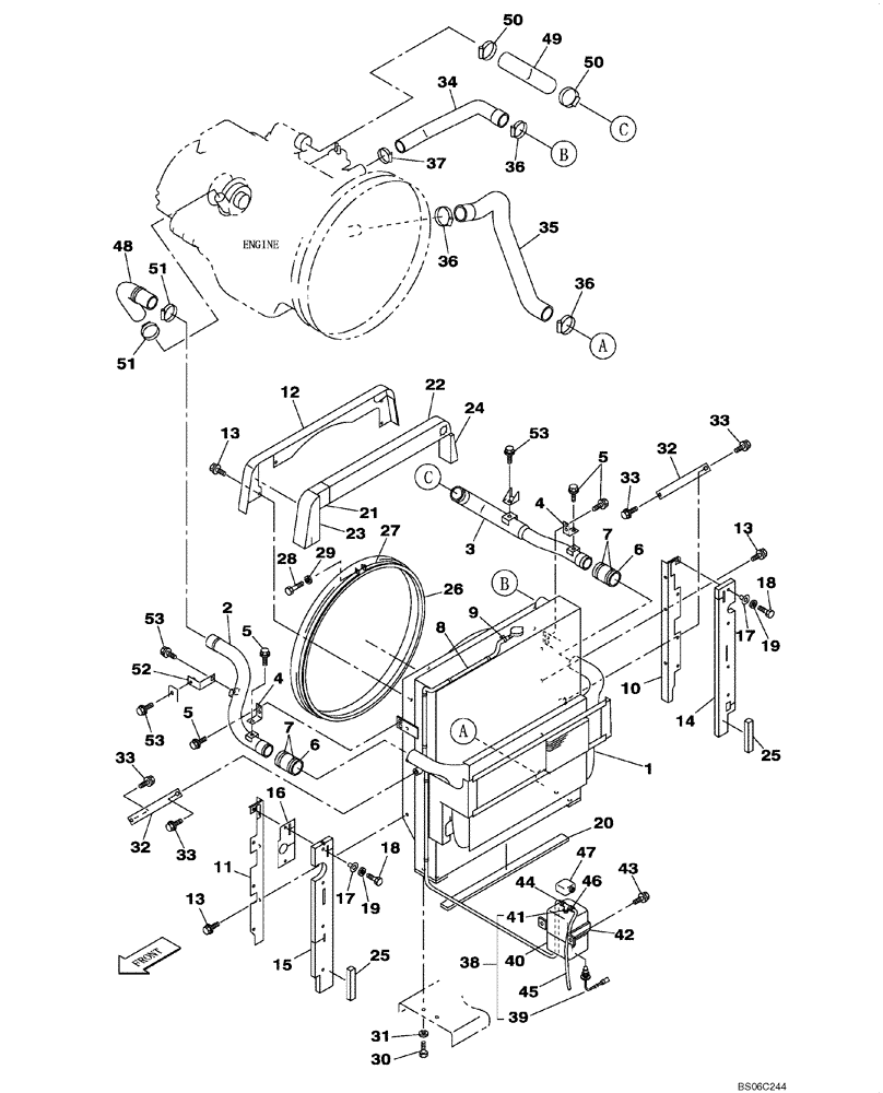Схема запчастей Case CX350B - (02-04) - RADIATOR AND CONNECTIONS (02) - ENGINE