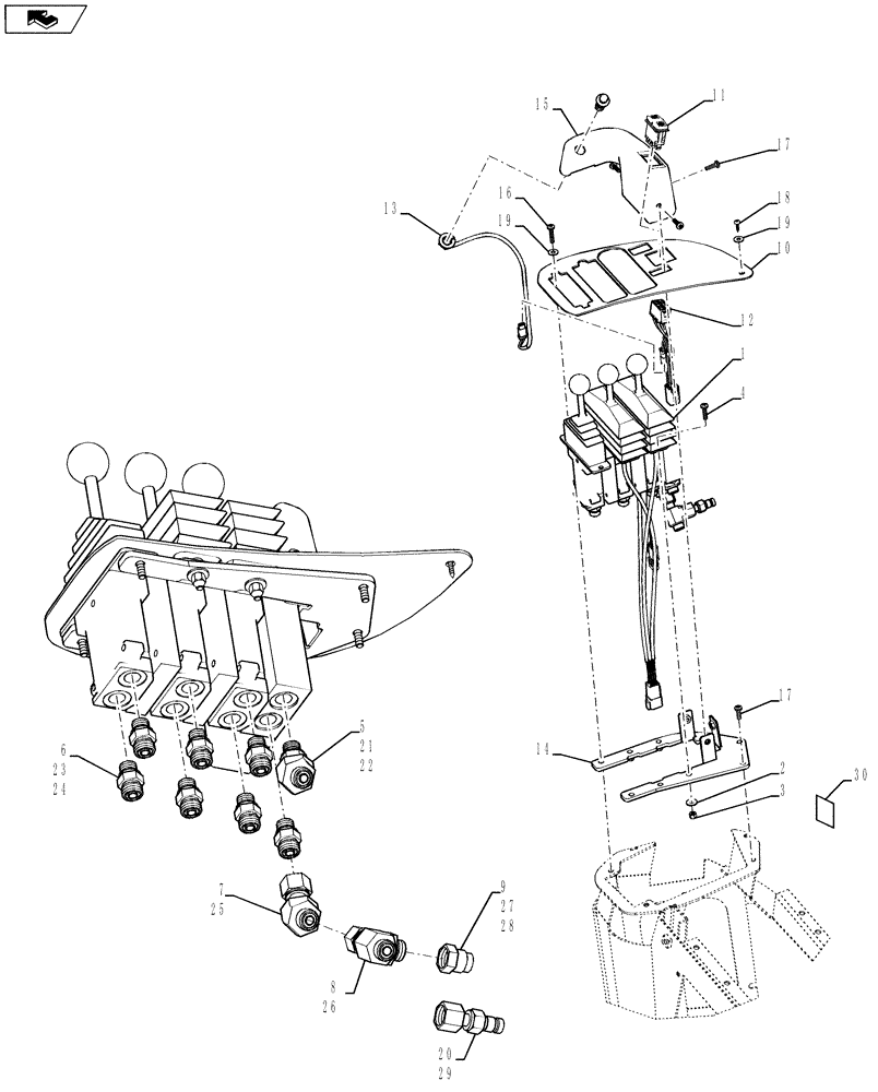 Схема запчастей Case 921F - (35.108.01) - LOADER CONTROL - THREE LEVER MOUNTING (35) - HYDRAULIC SYSTEMS