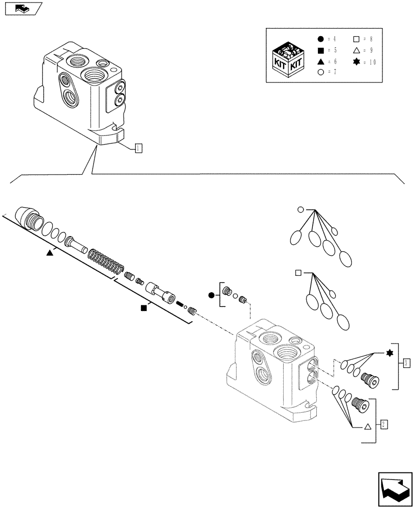 Схема запчастей Case 590SN - (35.724.09[02]) - LOADER CONTROL VALVE, 2 SECTIONS - INLET SECTION (35) - HYDRAULIC SYSTEMS