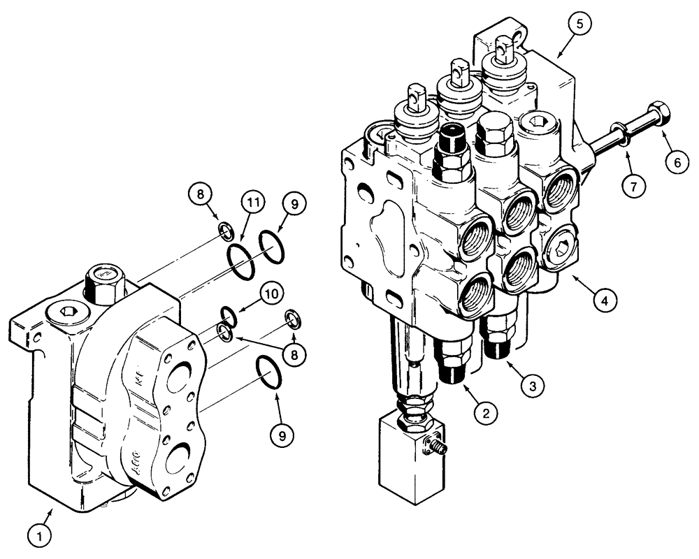 Схема запчастей Case 850E - (8-082) - THREE SPOOL CONTROL VALVE, LOADER MODELS WITH BACKHOE (08) - HYDRAULICS