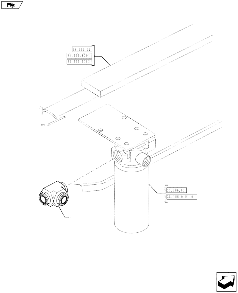 Схема запчастей Case 580SN - (35.726.63) - FITTING INSTALL - NO BACKHOE AUX (35) - HYDRAULIC SYSTEMS