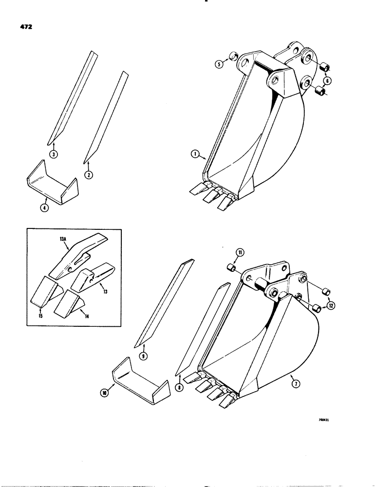 Схема запчастей Case 580C - (472) - BACKHOE BUCKETS, TRENCHING BUCKETS / BUCKET TEETH (09) - CHASSIS/ATTACHMENTS
