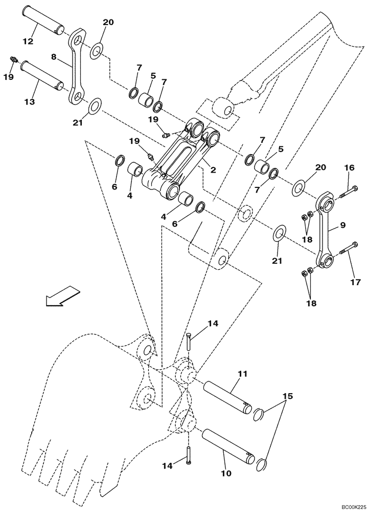 Схема запчастей Case CX225SR - (09-36) - BUCKET LINKAGE, MODELS WITH AUXILIARY HYDRAULICS (09) - CHASSIS