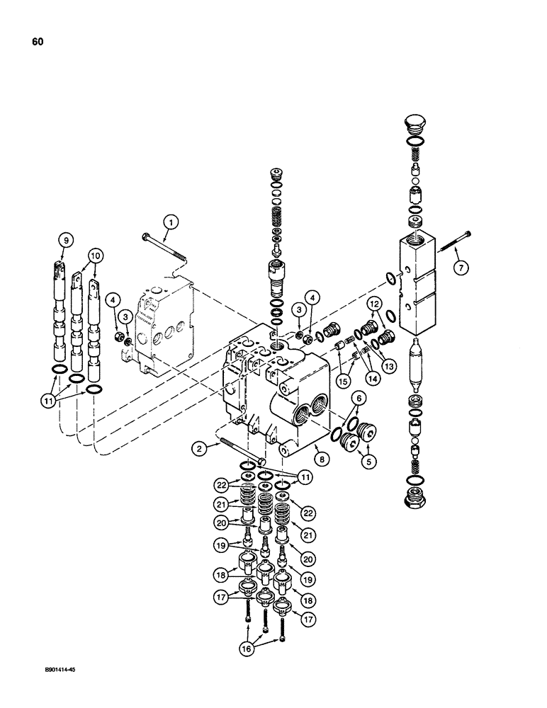 Схема запчастей Case D130 - (7-060) - BACKHOE CONTROL VALVE - DUKE, OUTLET SETION, USED ON 1835C, 1840 & 1845C UNI-LOADERS 