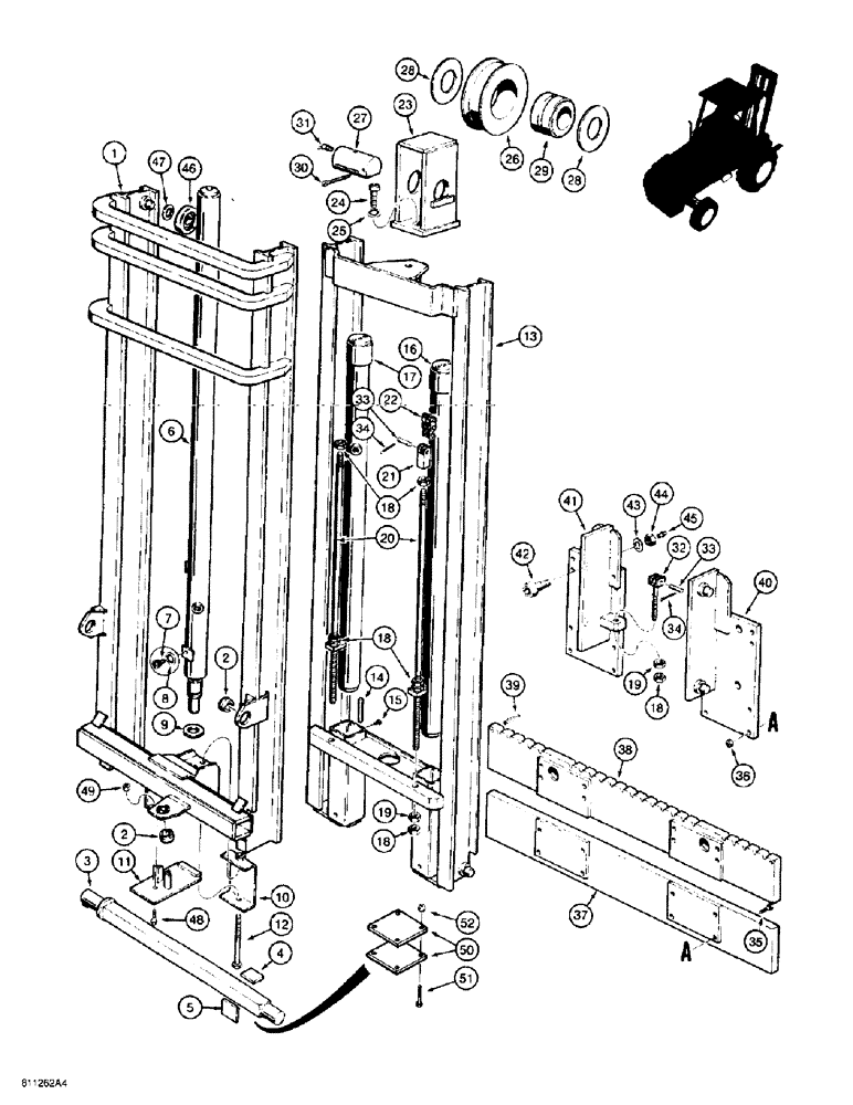 Схема запчастей Case 586E - (9-100) - 4.3 M (14 FOOT) FREE LIFT MAST FOR 586E, WITHOUT 31 DEGREE FORWARD MAST TILT (09) - CHASSIS/ATTACHMENTS