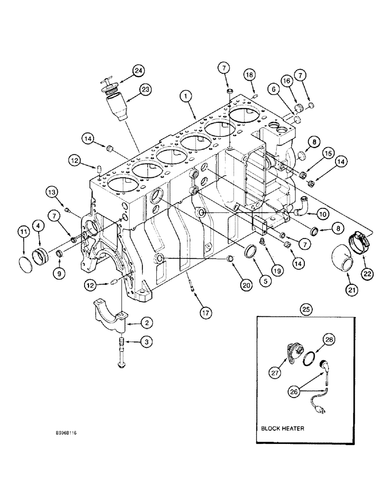 Схема запчастей Case 1150E - (2-064) - CYLINDER BLOCK, 6T-830 ENGINE, TWELVE PISTON COOLING NOZZLES ENG SN 44487830 THRU 44706125 (02) - ENGINE
