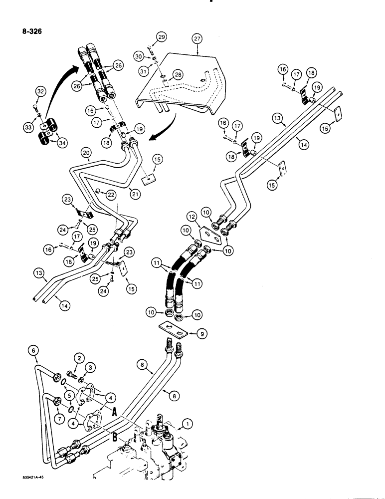 Схема запчастей Case 1450B - (8-326) - LOADER CLAM HYDRAULIC CIRCUIT (08) - HYDRAULICS