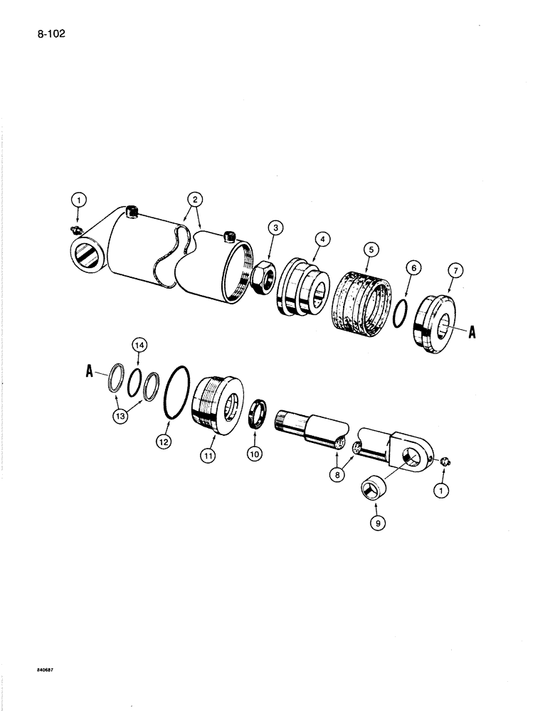 Схема запчастей Case 1085B - (8-102) - S37583 WRIST-O-TWIST CYLINDER, WITH SPLIT PISTON (08) - HYDRAULICS