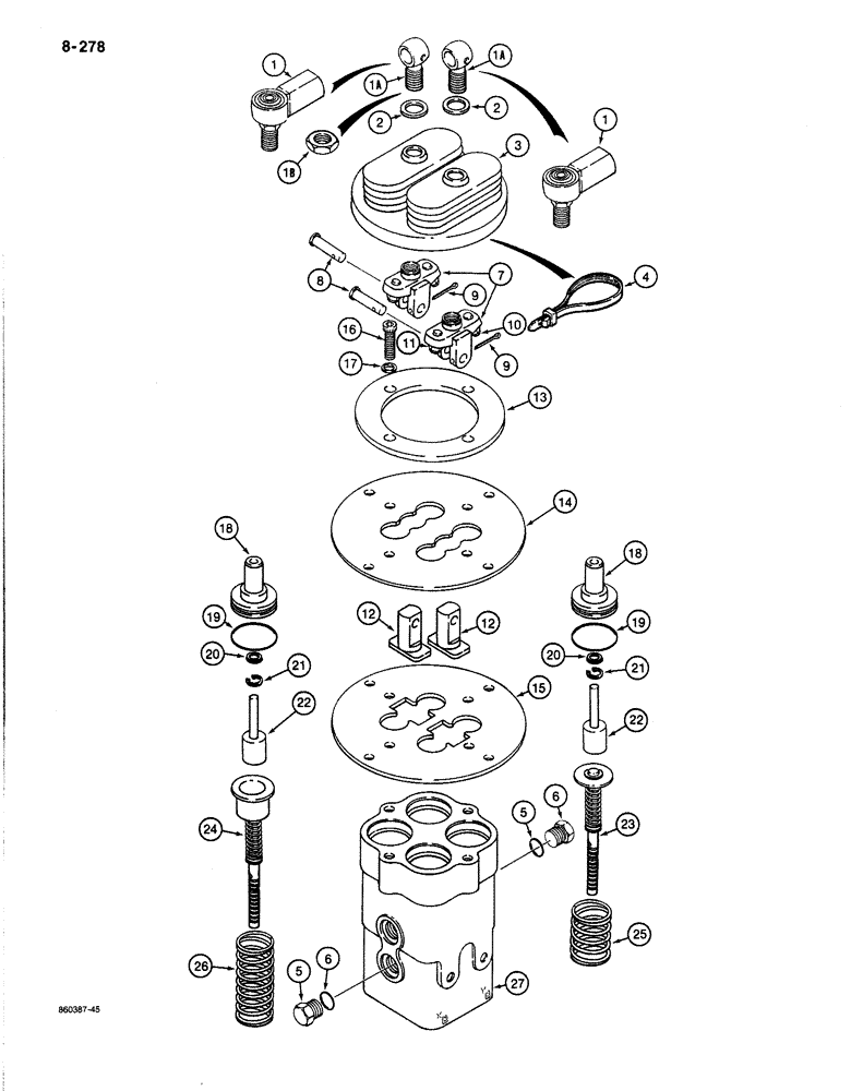 Схема запчастей Case 1187B - (8-278) - HAND AND FOOT CONTROL VALVES (08) - HYDRAULICS