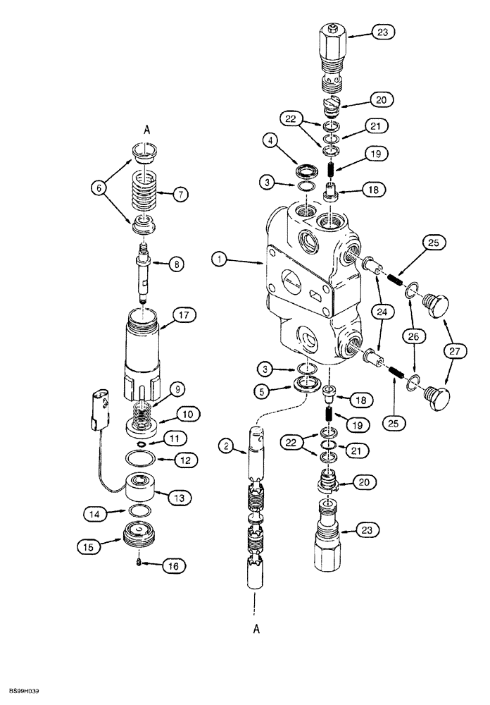 Схема запчастей Case 580SL - (8-079A) - LOADER CONTROL VALVE, BUCKET SECTION, WITH MAGNETIC DETENT AND CIRCUIT RELIEF VALVE - P/N 328443A1 (08) - HYDRAULICS