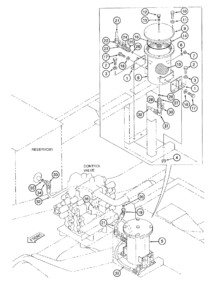 Схема запчастей Case 9050B - (8-018) - BYPASS OIL FILTER AND LINES (08) - HYDRAULICS