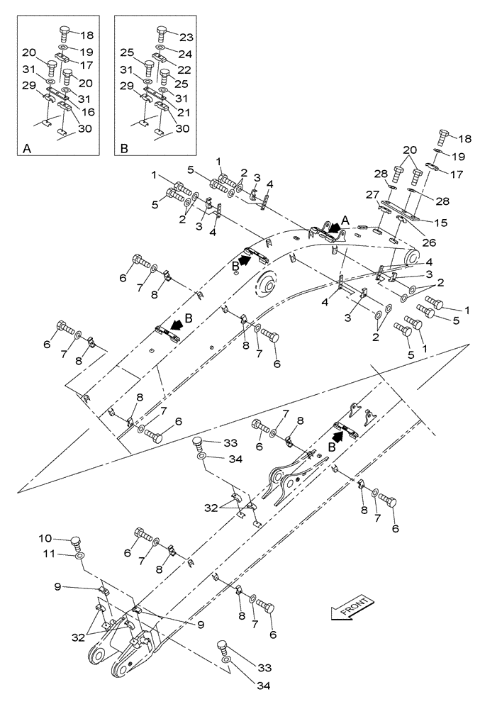 Схема запчастей Case CX210C LR - (84.114.05) - MONOBLOCK BOOM - 8.70M - BRACKET - WITH OPTION AND SAFETY VALVE - CX210C LR (84) - BOOMS, DIPPERS & BUCKETS