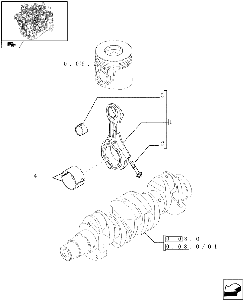 Схема запчастей Case 21E - (0.08.1) - CONNECTING ROD (01) - ENGINE