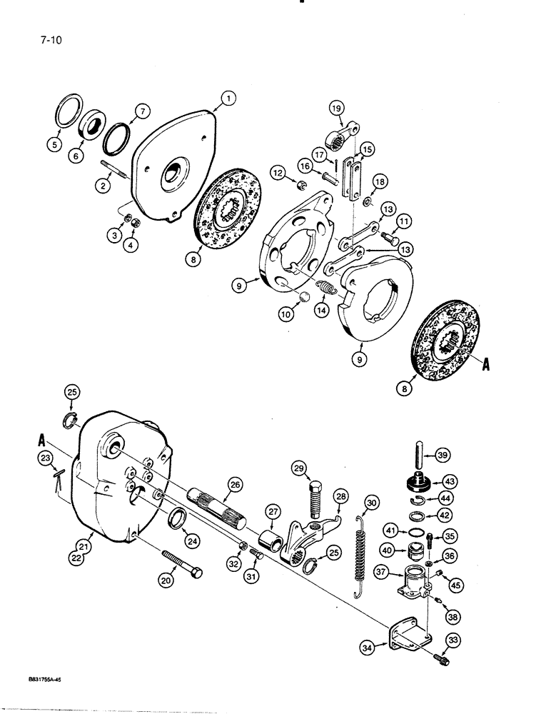 Схема запчастей Case 455C - (7-10) - TRANSMISSION BRAKE ASSEMBLY, DRY, IF USED (07) - BRAKES
