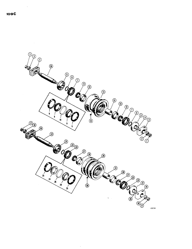 Схема запчастей Case 850 - (109C) - D44186 AND D44187 TRACK ROLLERS, D44187 TRACK ROLLER (SINGLE FLANGE) (04) - UNDERCARRIAGE