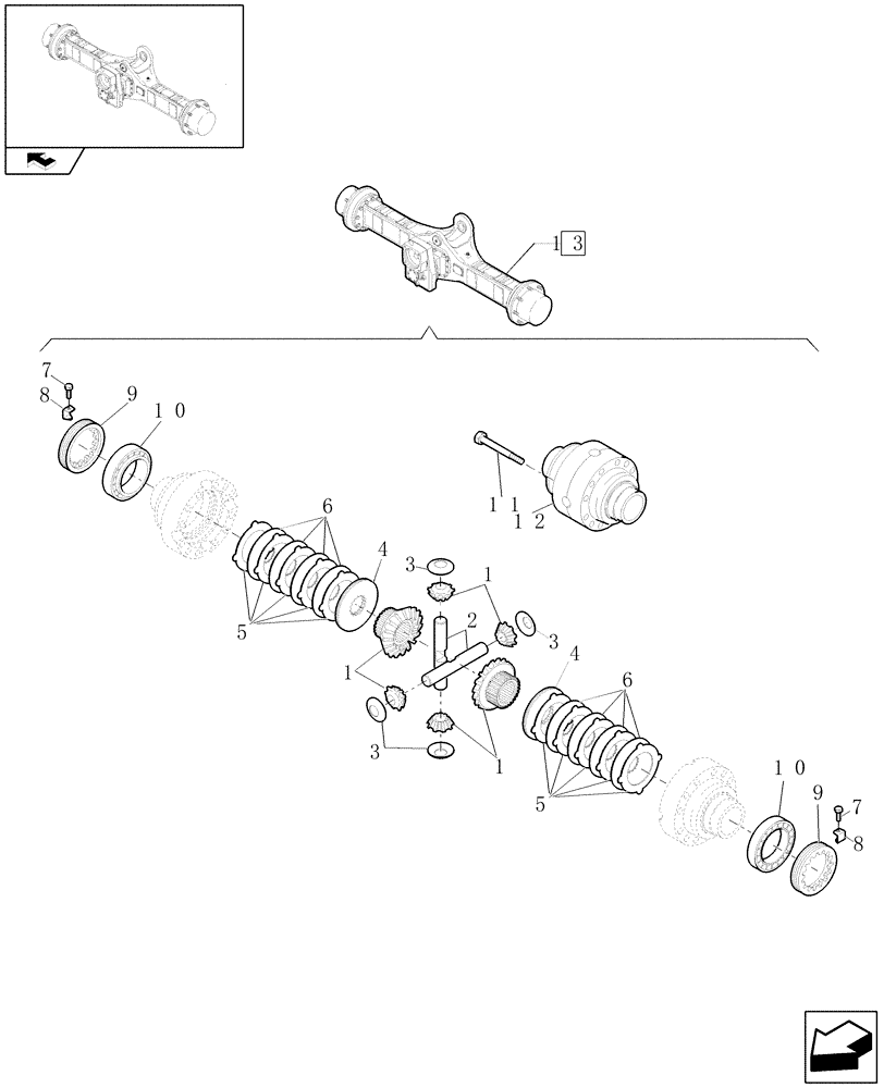 Схема запчастей Case 221E - (073/02[06]) - 20 KM/H REAR SELF-LOCKING AXLE: DIFFERENTIAL (05) - REAR AXLE