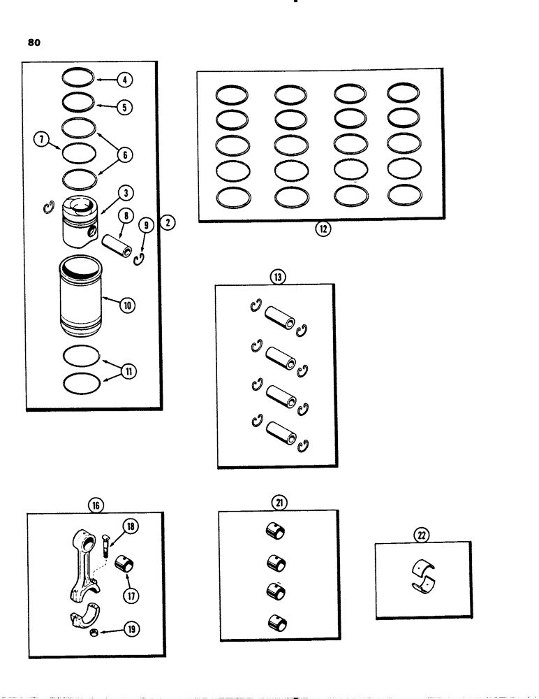 Схема запчастей Case 1845S - (080) - PISTONS, (188) DIESEL ENGINE, ENGINE SERIAL NO. 2836084 AND AFTER, CONNECTING ROD (10) - ENGINE