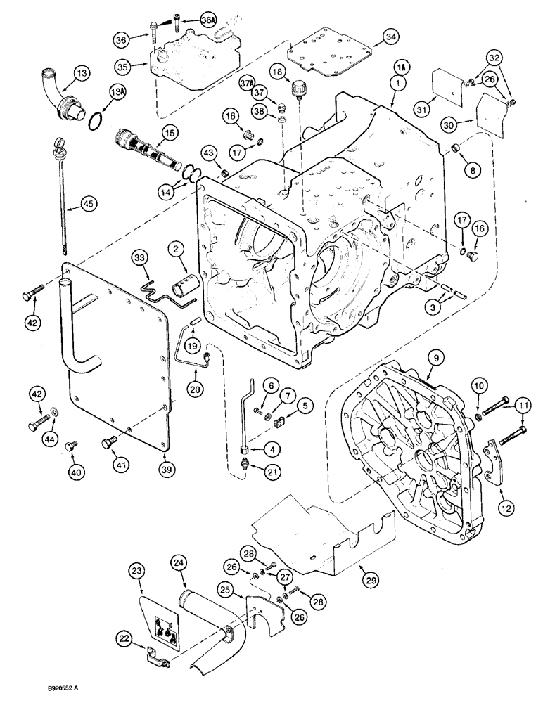 Схема запчастей Case 590 - (6-48) - TRANSAXLE ASSEMBLY, TRANSAXLE TRANSMISSION HOUSING, TWO AND FOUR WHEEL DRIVE (06) - POWER TRAIN