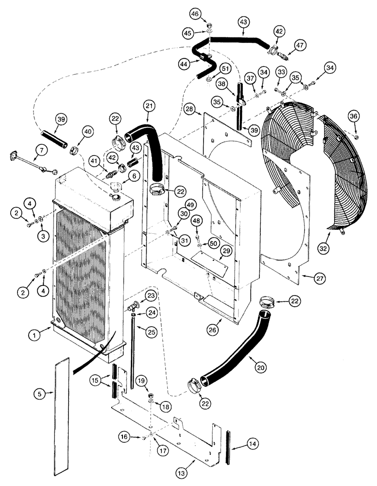 Схема запчастей Case 921B - (2-002) - RADIATOR, SHROUD AND FAN GUARD (02) - ENGINE
