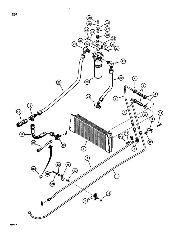 Схема запчастей Case 580D - (264) - EQUIPMENT HYDRAULIC SYSTEM, OIL COOLER LINES, RETURN LINES AND FILTER (08) - HYDRAULICS