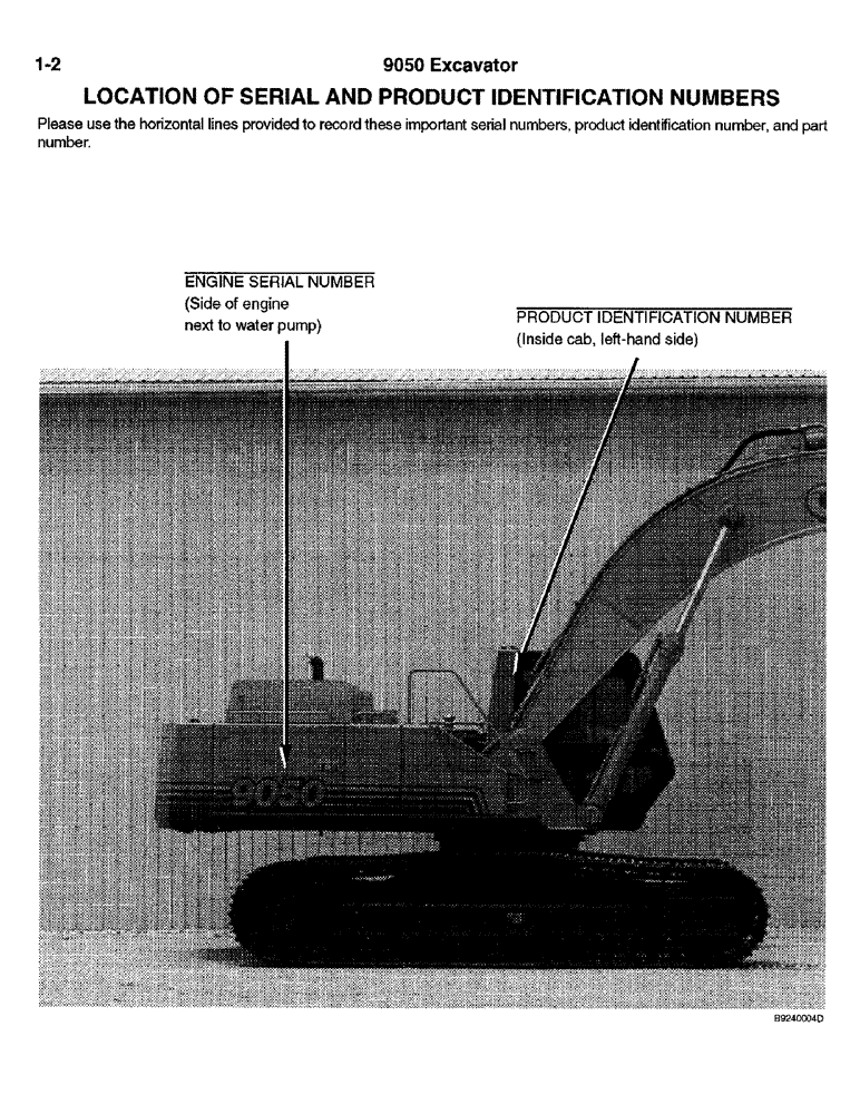 Схема запчастей Case 9050 - (1-02) - LOCATION OF SERIAL AND PRODUCT IDENTIFICATION NUMBERS (00) - PICTORIAL INDEX