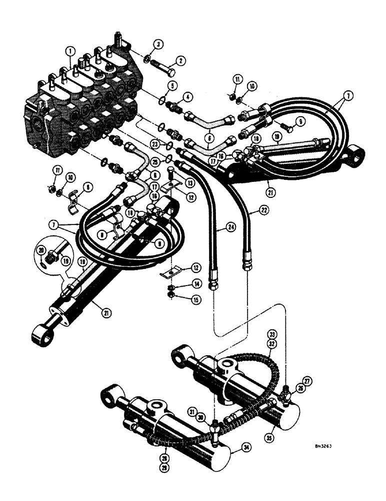 Схема запчастей Case 32 - (34) - SWING AND STABILIZER CYLINDER HYDRAULICS 