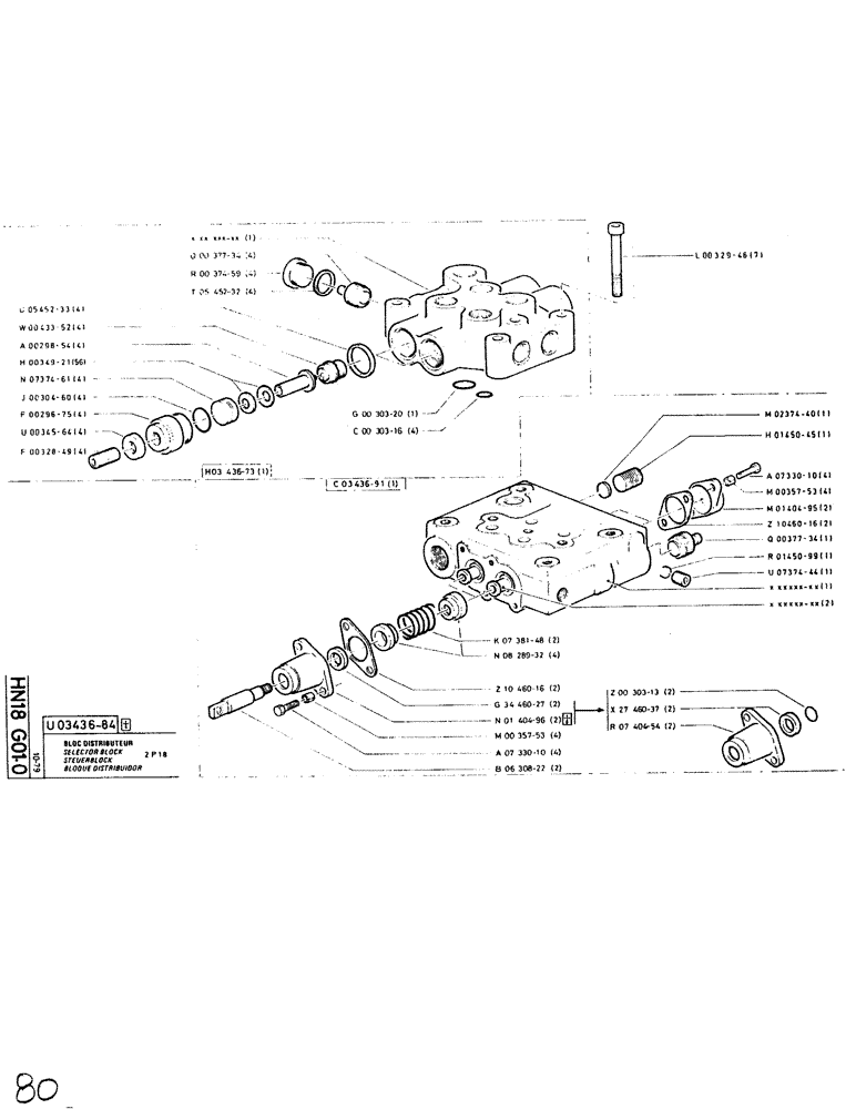 Схема запчастей Case SC150 - (080) - SELECTOR BLOCK 