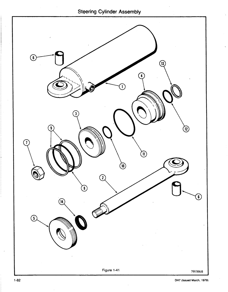 Схема запчастей Case DH7 - (1-82) - STEERING CYLINDER ASSEMBLY (41) - STEERING