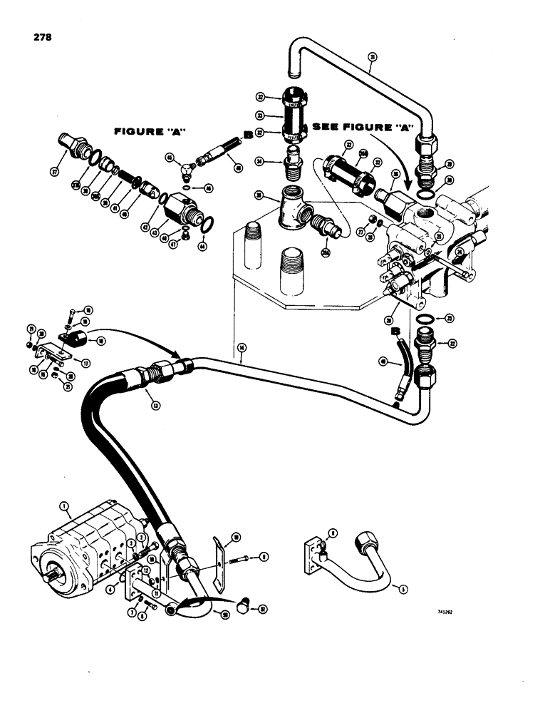 Схема запчастей Case W18 - (278) - PRESSURE LINE AND REGENERATION HYDRAULICS, BEFORE TRACTOR SN. 9107854 (08) - HYDRAULICS