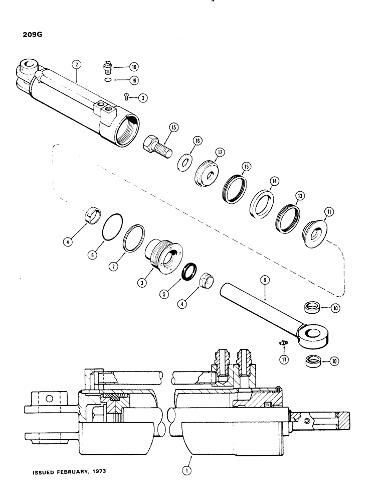 Схема запчастей Case 1150 - (209G) - G31961 AND G31962 CLAM CYLINDERS, 4" DIA. CYLINDER WITH 10" STROKE USED WITH D42910 DROTT (07) - HYDRAULIC SYSTEM