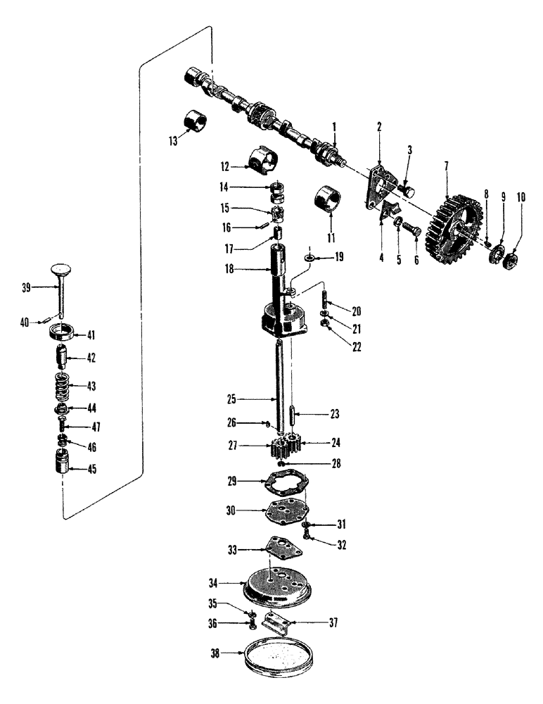 Схема запчастей Case 300 - (022) - GASOLINE ENGINE - PART III - CAMSHAFT & OIL PUMP PARTS GROUP (01) - ENGINE