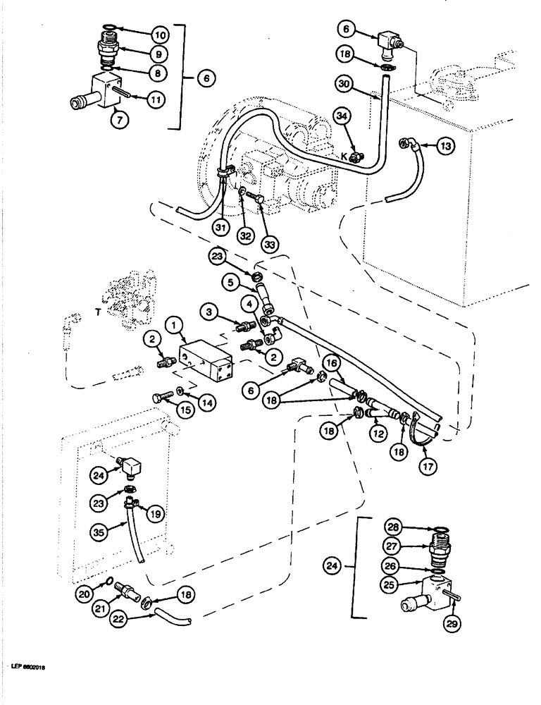 Схема запчастей Case 688 - (8-022) - HYDRAULIC PUMP LINES, THERMOSTAT-CONTROLLED VALVE OPTION (08) - HYDRAULICS
