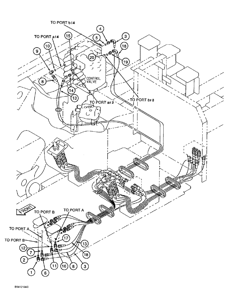 Схема запчастей Case 9010B - (8-040) - TRAVEL CONTROL LINES (08) - HYDRAULICS