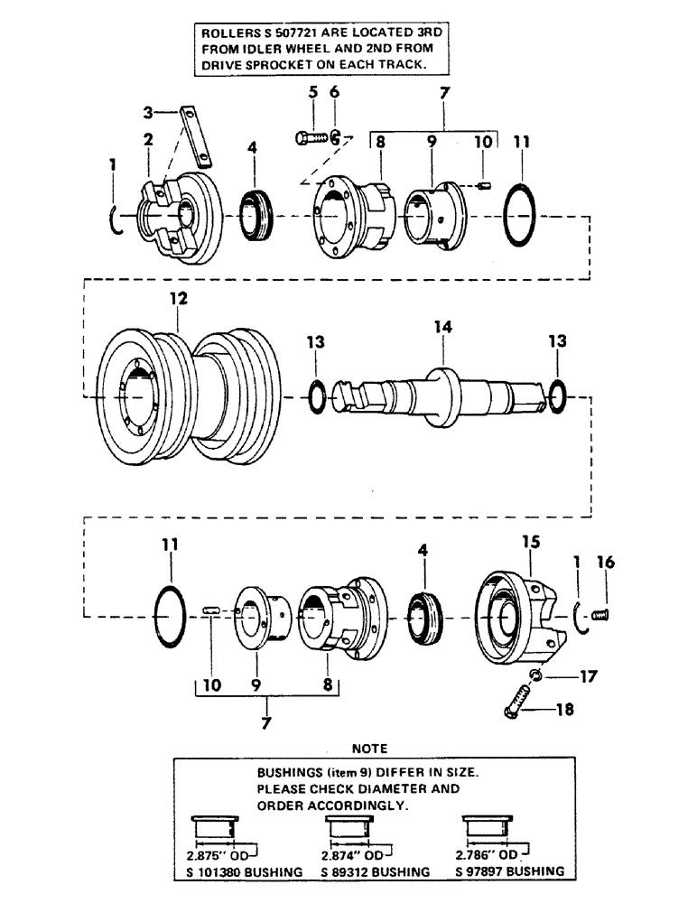 Схема запчастей Case 40BLC - (022) - DOUBLE FLANGE TRACK ROLLER, (USED ON UNITS WITH SERIAL NUMBER 549,522, AND 560 AND AFTER) (04) - UNDERCARRIAGE