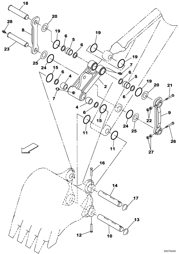 Схема запчастей Case CX290B - (09-53) - BUCKET LINKAGE - STANDARD (09) - CHASSIS/ATTACHMENTS