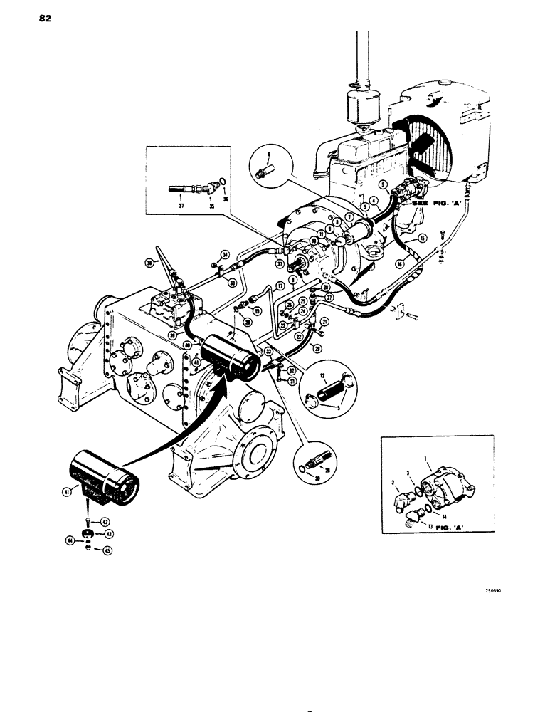 Схема запчастей Case 450 - (082) - CRAWLER HYDRAULIC CIRCUITS, PUMP TO TORQUE CONVERTER AND (07) - HYDRAULIC SYSTEM
