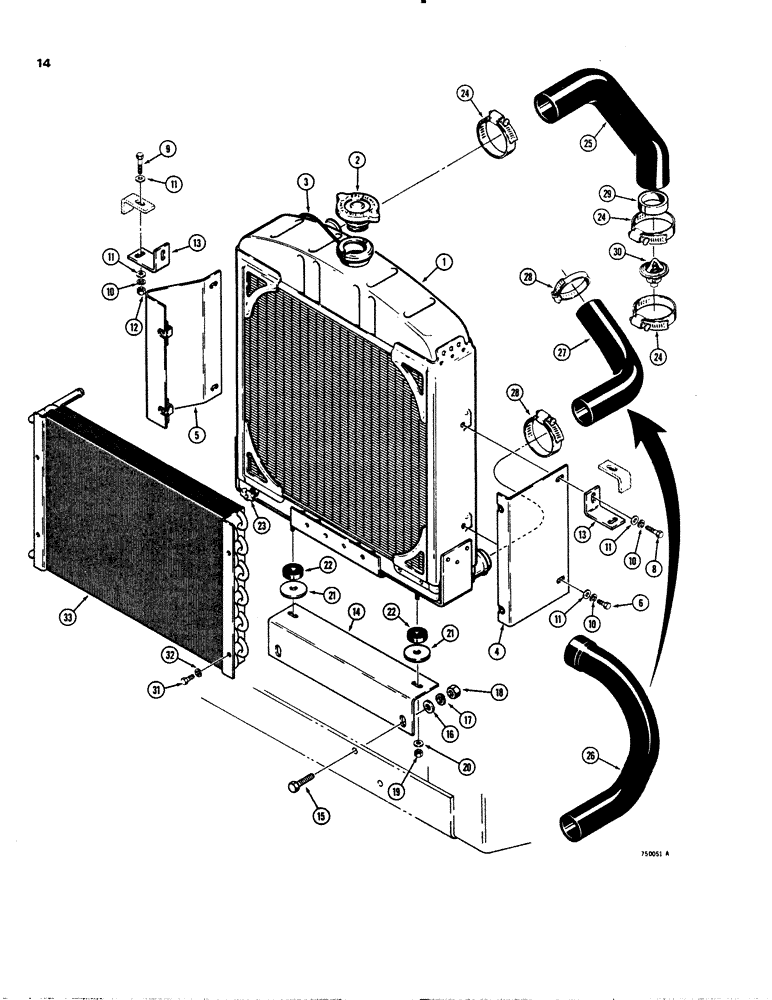Схема запчастей Case 1845S - (014) - RADIATOR AND HOSES, USED ON TRACTOR SN 9836051 THRU 9855224 (10) - ENGINE