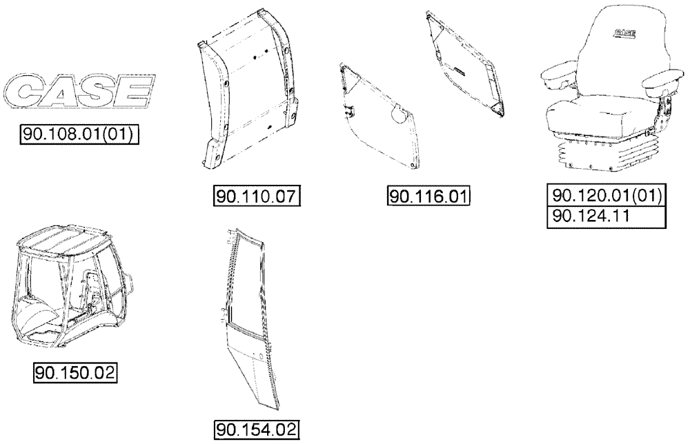 Схема запчастей Case 580SN WT - (90.000.00) - PICTORIAL INDEX - PLATFORM, CAB, BODYWORK AND DECALS (90) - PLATFORM, CAB, BODYWORK AND DECALS