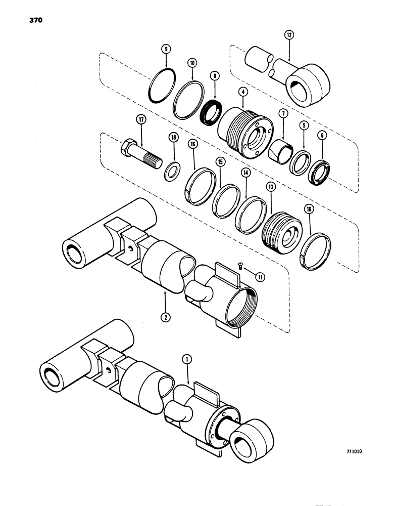 Схема запчастей Case 680E - (370) - G101259 BACKHOE DIPPER EXTENSION CYLINDER, WITH ONE PIECE (35) - HYDRAULIC SYSTEMS
