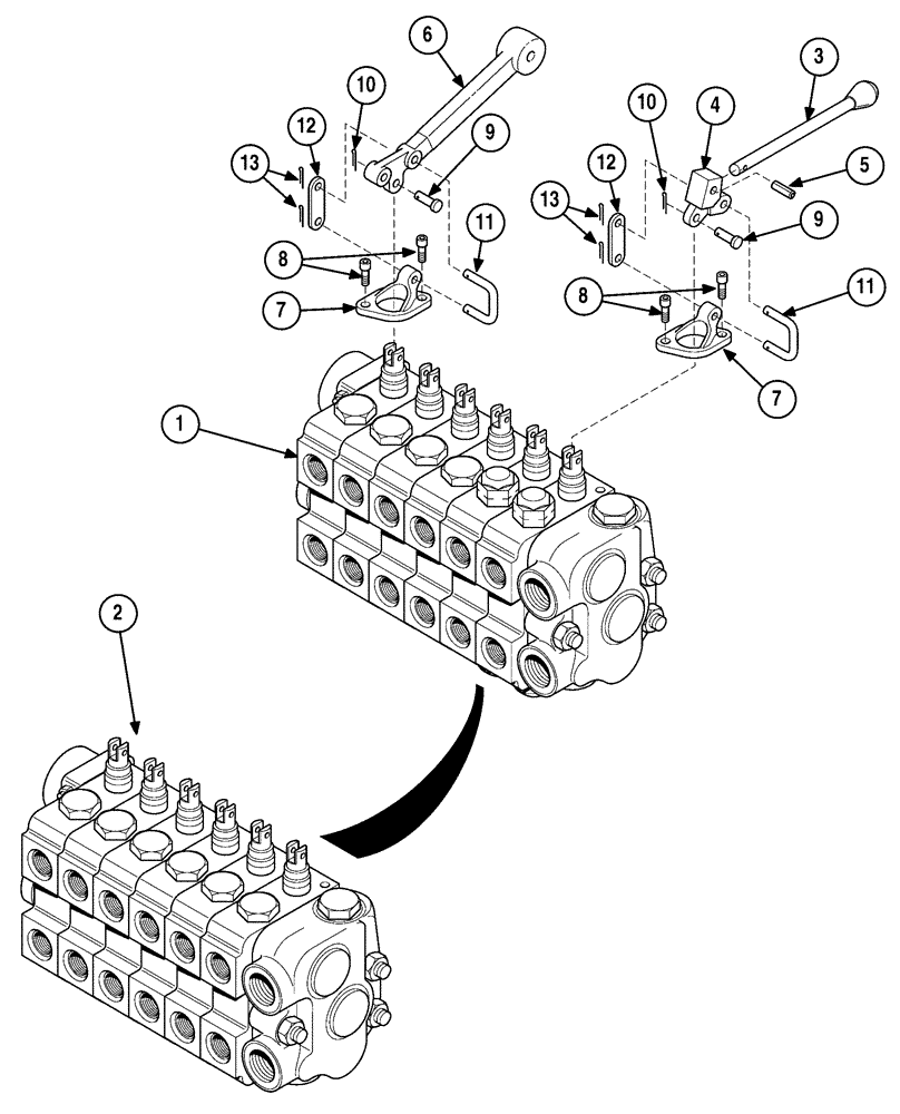 Схема запчастей Case 6010 - (08-14) - VALVE ASSY, REAR CONTROL - HANDLES (35) - HYDRAULIC SYSTEMS