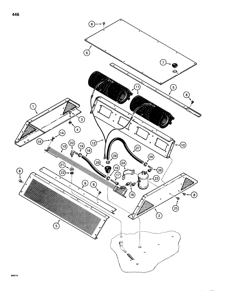 Схема запчастей Case 1155D - (446) - AIR CONDITIONING SYSTEM, COVERS AND MOUNTING - ABOVE CAB ROOF (09) - CHASSIS/ATTACHMENTS