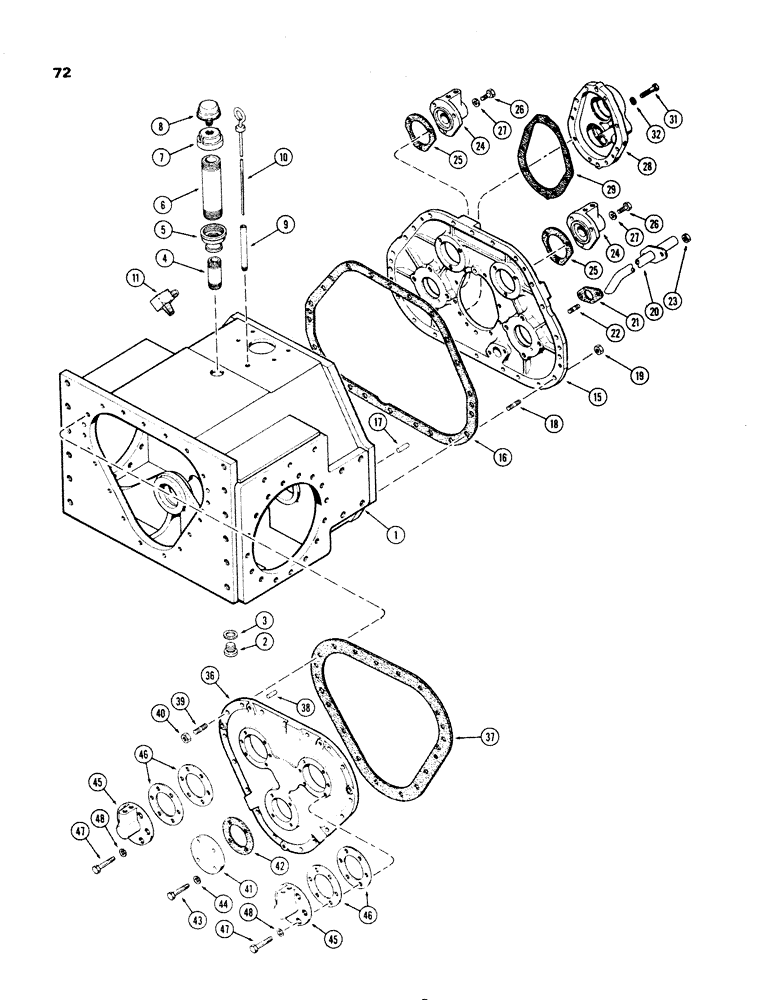 Схема запчастей Case 1150 - (072) - TRANSMISSION HOUSING AND COVERS (03) - TRANSMISSION