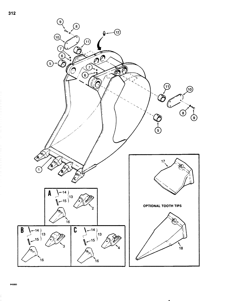 Схема запчастей Case 1080 - (312) - BACKHOE BUCKETS, GENERAL PURPOSE (84) - BOOMS, DIPPERS & BUCKETS